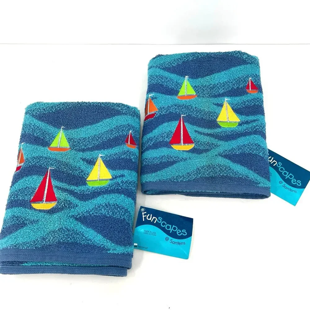 Funscapes by Santens 100% cotton beach towels with embroidered sailboats